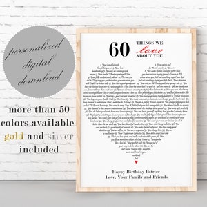 60 Things We Love About You PRINTABLE, Personalized 60th Birthday Gift For Mom, 60 Reasons We Love About, Mothers Day Gift, ANY AGE