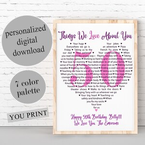 PERSONALIZED 50th Birthday Gift For Brother, 50th Bday Present, 50 Reasons We Love You, 50 Things We Love About You, Printable Art, ANY AGE