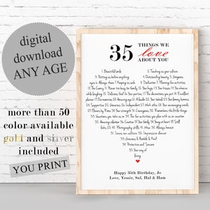 35th Birthday Gift For Husband, 30 Things We Love About You PRINTABLE, CUSTOM Reasons I Love You, 30 Reasons Why We Love You, ANY Age