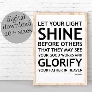 Que tu luz brille delante de los demás, Mateo 5:16, Versículo bíblico para pared, Decoración cristiana para pared, Escritura imprimible, Póster motivacional