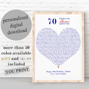 Fathers Day Gift, Gift From Dauther, 70 REASONS We Love You, PERSONALIZED 70th Birthday Gift For Dad, 70 Bday Gift For Grandpa, ANY Age
