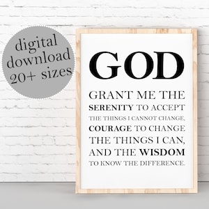 Serenity Prayer Print: AA NA OA Recovery Gift (Digital Download)