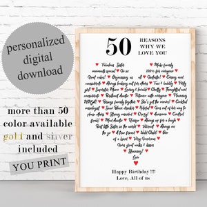 50 motivi per cui ti amiamo stampabile - Regalo di compleanno personalizzato (download digitale)