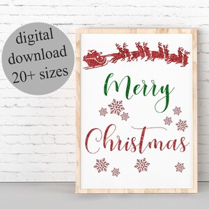 Merry Christmas Glitter Sign: Santa Sleigh Printable Wall Art (Digital Download)