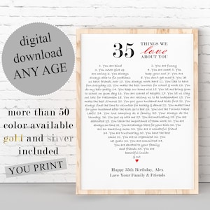 30 Things We Love About You PRINTABLE, CUSTOM Reasons I Love You, 30 Reasons Why We Love You, 35th Birthday, Gift For Mom, Gift For Sister