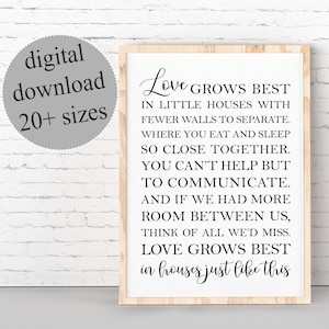 Love Grows Best In Little Houses Just Like This, Family Sign, Love Quote, Home Decor, LARGE PRINTABLE Wall Art, DIGITAL Download