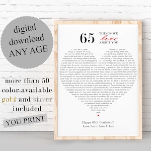 65th Birthday Gift: 60 Reasons We Love You Printable (Digital Download)