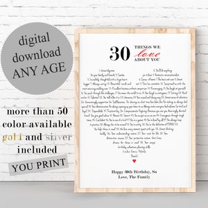 PERSONALIZED 30th Birthday Gift, 30 Things We Love About You PRINTABLE, Custom Reasons I Love You, 30 Reasons Why We Love You, ANY Age