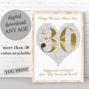 PERSONALIZED 30th Birthday Gift For Sister, 30 Reasons We Love You PRINTABLE, Things We Love About You, Birthday Gift For Wife, Gift For Her