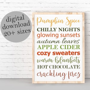 Hallo Herbst, Herbst & Lieblings Herbst Dinge, Kürbis Dekor, Komfort des Herbstes, Herbst Wand Kunst, Saisonales Schild, GROSSES DRUCKBARES Wandbild