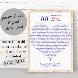 55 Reasons We Love You Print: Personalized Birthday Gift (Digital Download)