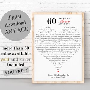 Personalized 60th Birthday Gift: 60 Reasons I Love You Printable (Digital Download)