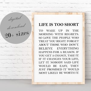Life Is Too Short To Wake Up In The Morning With Regrets Etsy