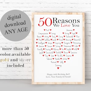 PERSONALIZED 50 Birthday Gift For Woman, 50 Reasons We Love You, 50th Birthday Gift For Her, 50 Things We Love About You, Gift For Wife