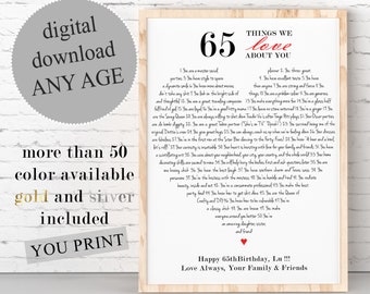 PERSONALIZED 65th Birthday Present, Gift For Mom, 65 Reasons Why We Love You, 65 Things We Love About You PRINTABLE, 60 Reasons I Love You