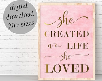 Inspirational Quote Print: Coral Pink & Gold Girl Room Decor (Digital Download)