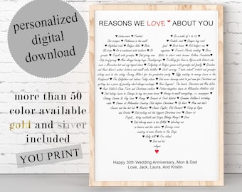 Parents Anniversary Gift, Wedding Anniversary Gift, Things We Love About You, Reasons We Love You, For 20th, 30th, 40th, 50th ANNIVERSARY