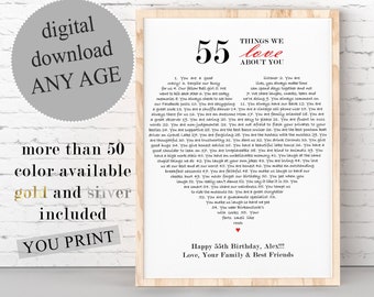 55th Birthday Gift For Him, Things I Love About You PRINTABLE, Reasons We Love You Gift For Brother, 50 Reasons I Love You Gift For Husband