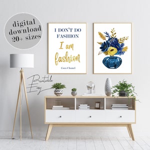 Parfüm Flasche Blau & Gold Kunstdruck (Digitaler Download)