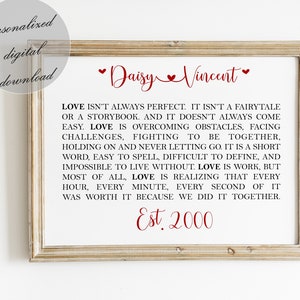 Love isn&#39;t perfect Sign, Romantic Quotes, Couple Bedroom Decor, PERSONALIZED Anniversary Gift, Long Distance Relationship Gift, CUSTOM Names