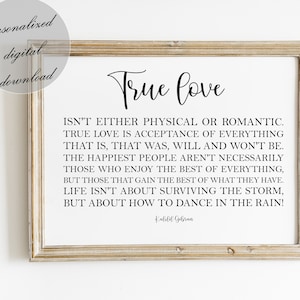 True Love Sign, Kahlil Gibran Quote, Gift For Wife, Romantic Quote, Above Bed Quote, Master Bedroom Decor, Inspirational Wall Decor