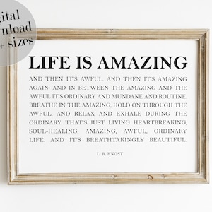 Life Is Amazing, Inspirational Wall Art, LARGE Horizontal Wall Decor, PRINTABLE Wall Art, Inspirational Quote Sign, Farmhouse Decor