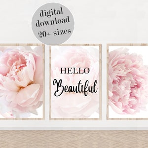 Blush Pink Peony Wall Art Set: Bedroom Decor (Digital Download)
