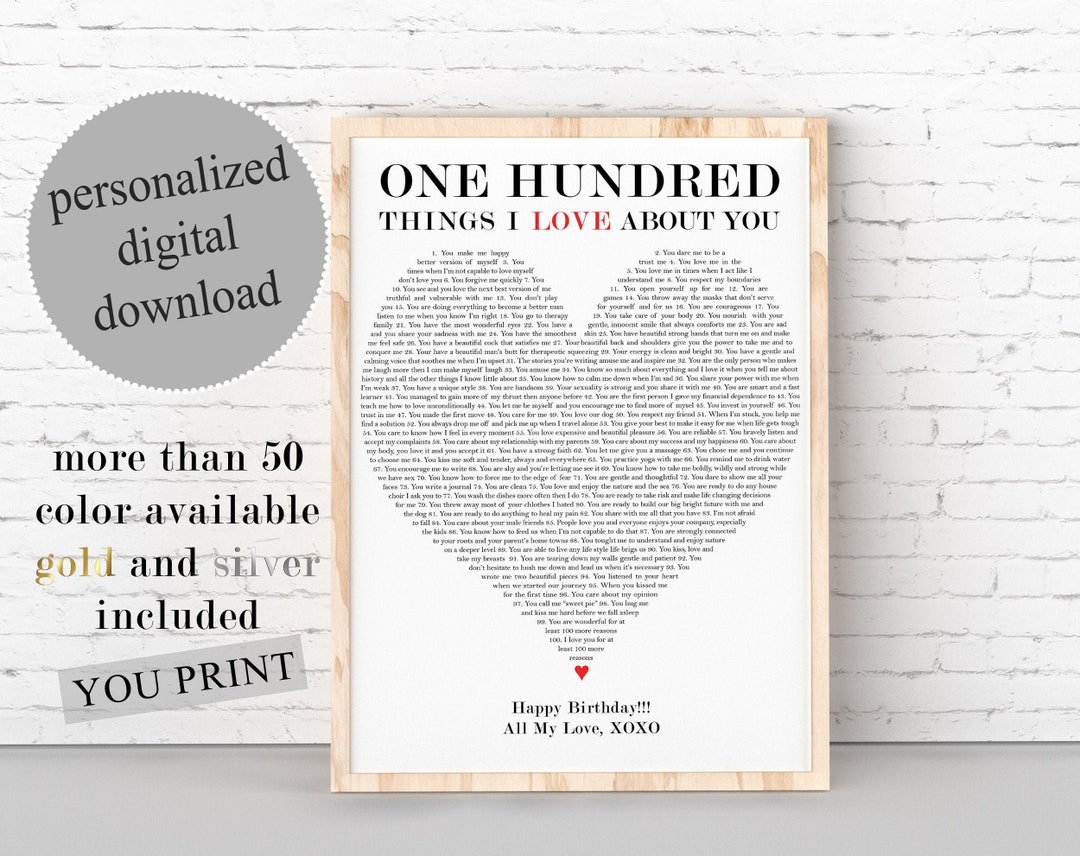 100 Reasons Why I Love You PRINTABLE, PERSONALIZED 100 Things I Love