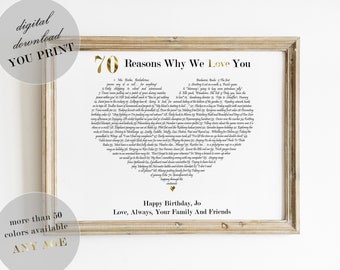 70 Reasons Why We Love You, Reasons You Are Loved, 70th Birthday Present, 30th, 40th, 50th, 60th, 70th, 80th, 90th, CUSTOM Birthday Gift