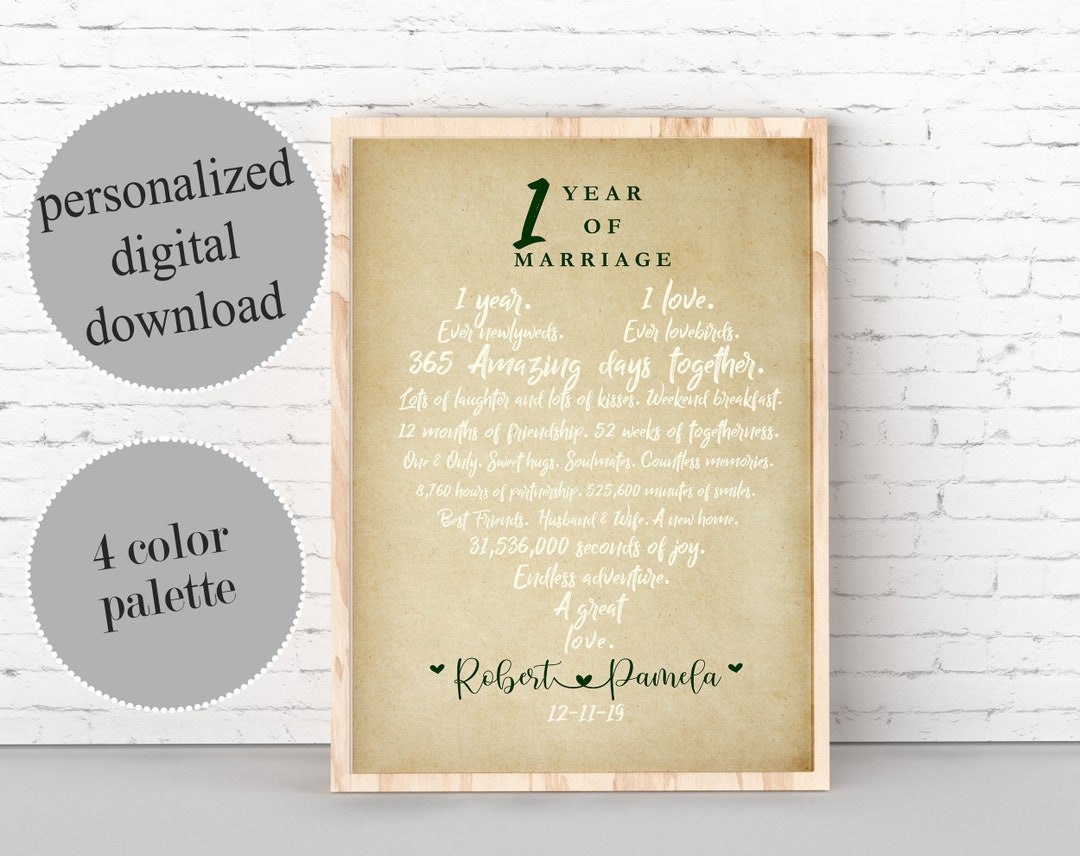 PERSONALIZED 1st Wedding Anniversary Gift, First Wedding Anniversary