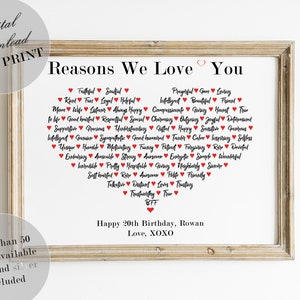 PERSONALIZED 30 Birthday Gift, Gift For Her, Gift For Him, Gift For Women, Gift For Men, 30 Things We Love About You, 30 Reasons We Love You