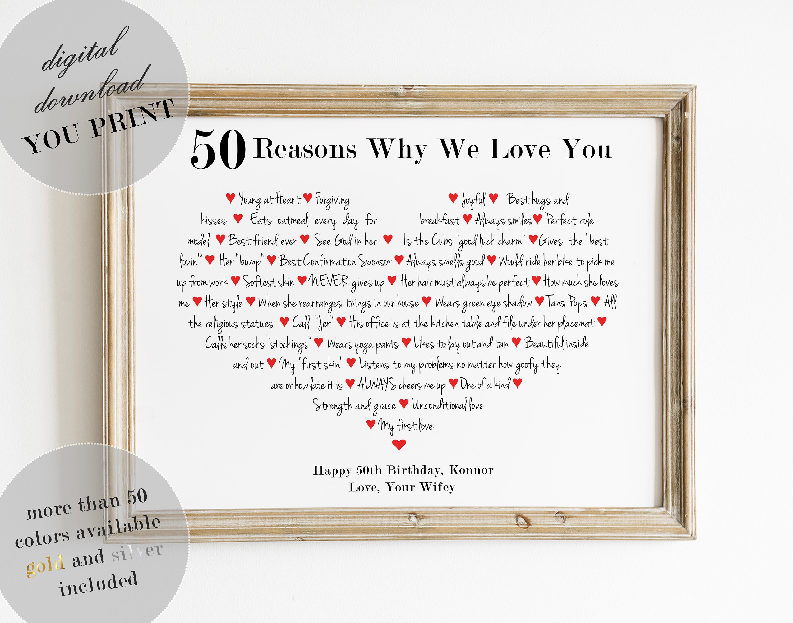 PERSONALIZED 50 Reasons Why We Love You PRINTABLE 50th - Etsy