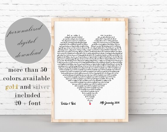 Personalized Song Print Printable Wall Art Paper Anniversary Etsy