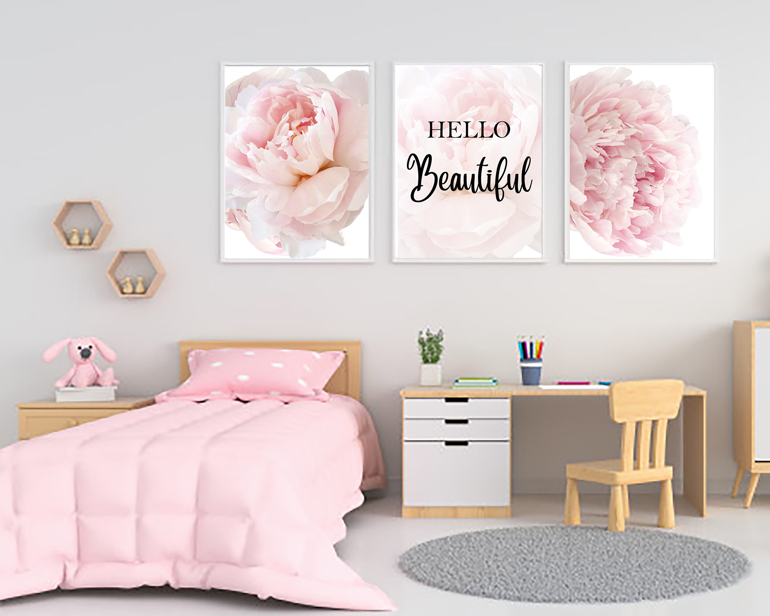 Blush Pink Wall Art Bedroom Wall Art Fashion Poster Hello Etsy