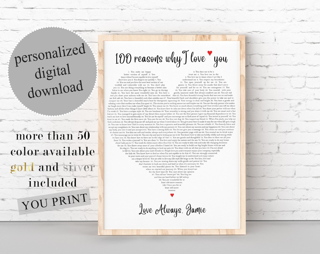 100 Reasons Why I Love You PRINTABLE, PERSONALIZED 100 Things I Love