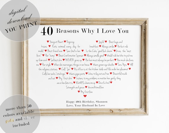 40 Reasons Why I Love You PRINTABLE PERSONALIZED Things I - Etsy