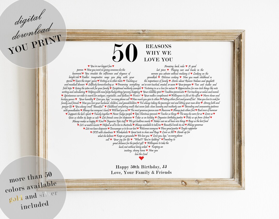 50 Reasons Why We Love You, 50 Things I Love About You, 50th Birthday ...