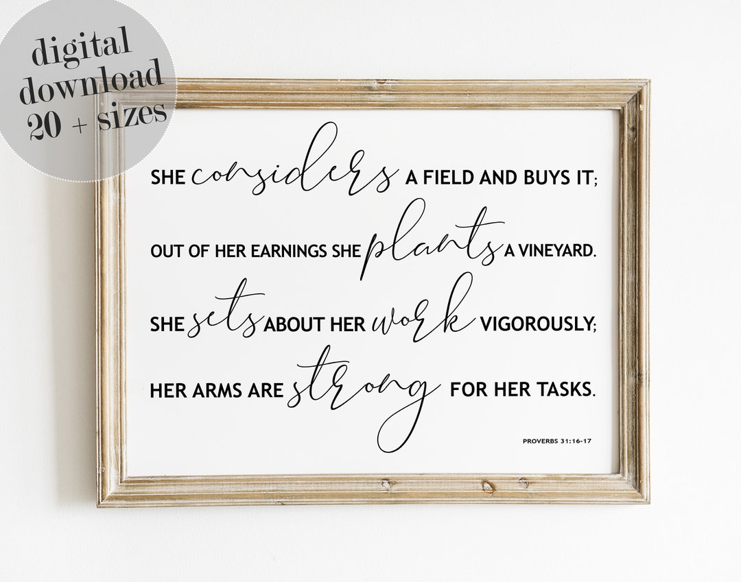 Bible Verse Wall Art, Proverbs 31, Virtuous Women, She Sets About Her