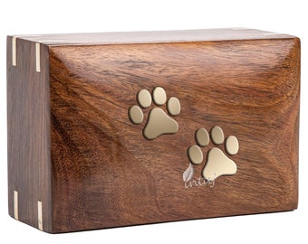 Custom Pet Urn for dogs - Rosewood Pet Urns for Ashes 3D paws inlaid - Personalized Wood Dog Urn or Cat Urn - Wooden Pet Cremation Urn Ashes