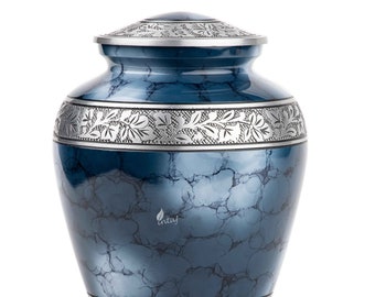 INTAJ Royal Silver Cremation Urn for Human Ashes - Adult Funeral Urn Handcrafted - Affordable Urn for Ashes