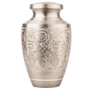 Handcrafted Solid Brass Cremation Urn: Pewter Funeral Urn for Ashes