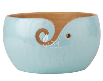 Handmade Wooden Yarn Bowl for Knitting Crochet, Skein Holder with Needle Slots, Wool Storage