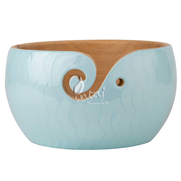Handmade Wooden Yarn Bowl for Knitting Crochet, Skein Holder with Needle Slots, Wool Storage