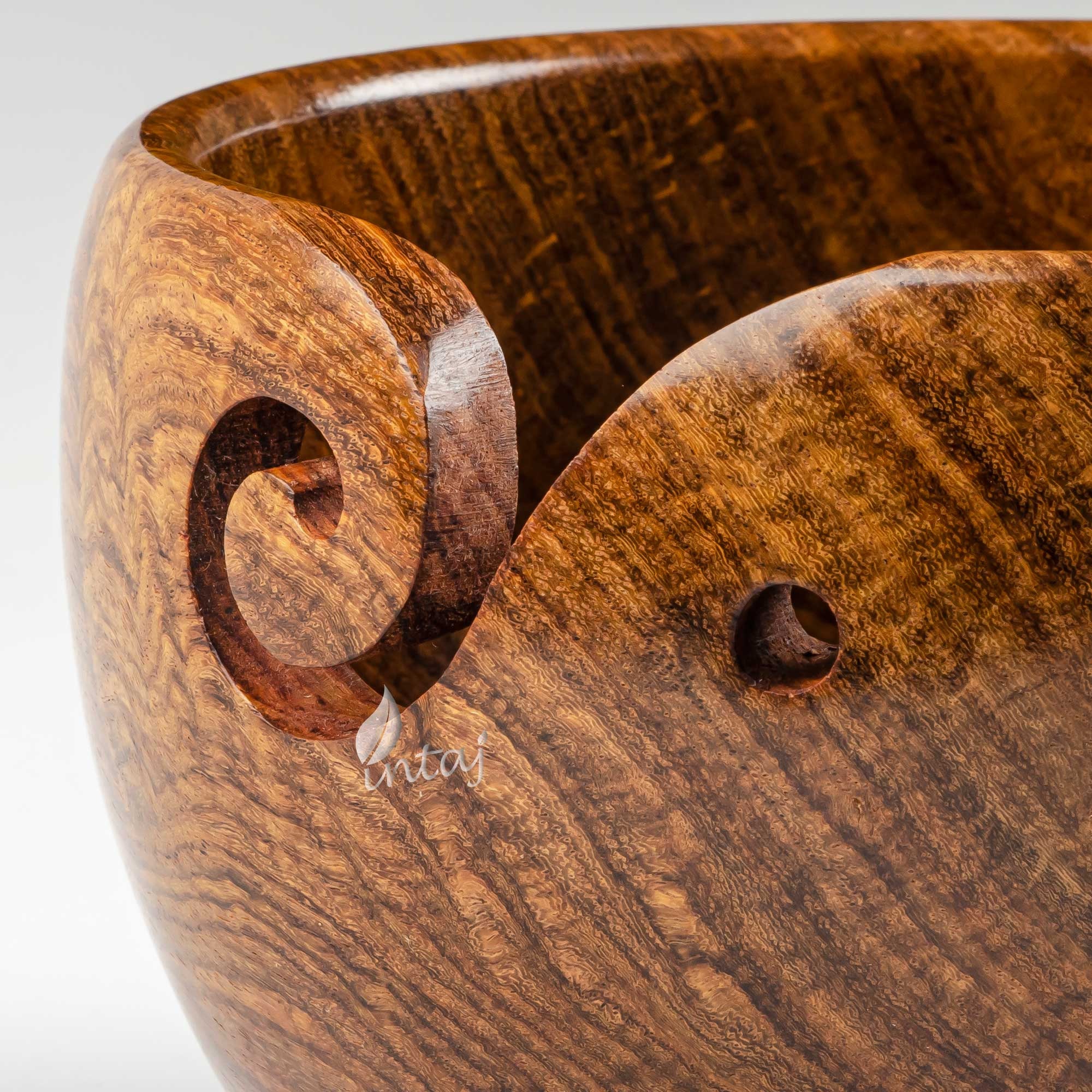 Wooden Yarn Bowl with Holes Holder 7.87''3''Rosewood Handmade