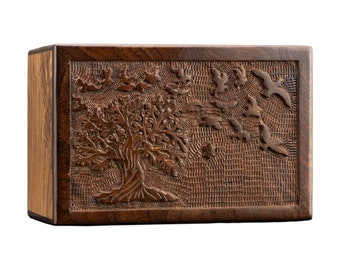 Tree of Life Wooden Cremation Urn – Hand Carved Memorial Keepsake