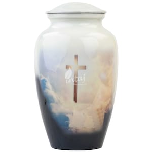 Handmade Royal Blue Cremation Urn with Cross: Funeral Urn for Ashes