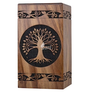 Wooden Cremation Urns for Human Ashes - Tree of Life Wooden Carved Box - Memorial Keepsake Urn - Urn for Mom and Dad by INTAJ