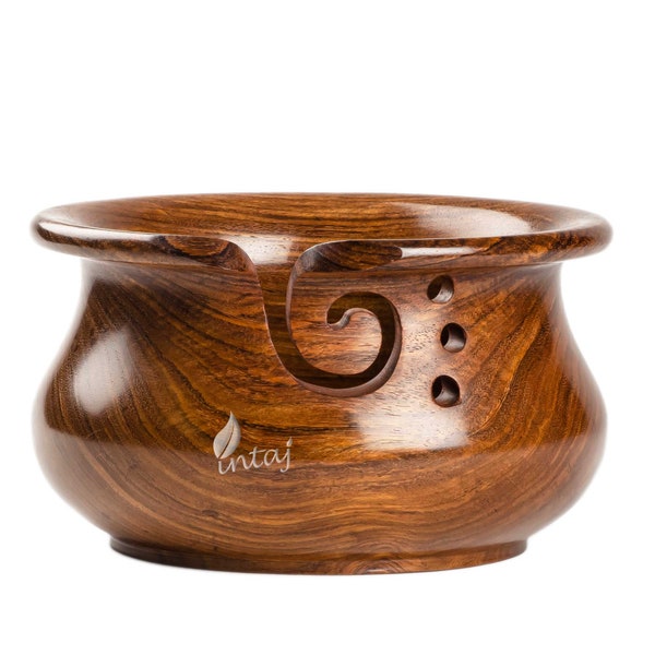 Rosewood Yarn Bowl - Turned Wood Yarn Bowl for Knitting Crocheting - A perfect Christmas Gift for Knitter Lover - Smooth, Durable and Heavy!