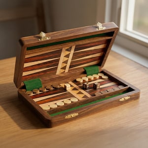 Personalisiertes Backgammon Set mit Gravur: Handgefertigtes Tavli aus Holz