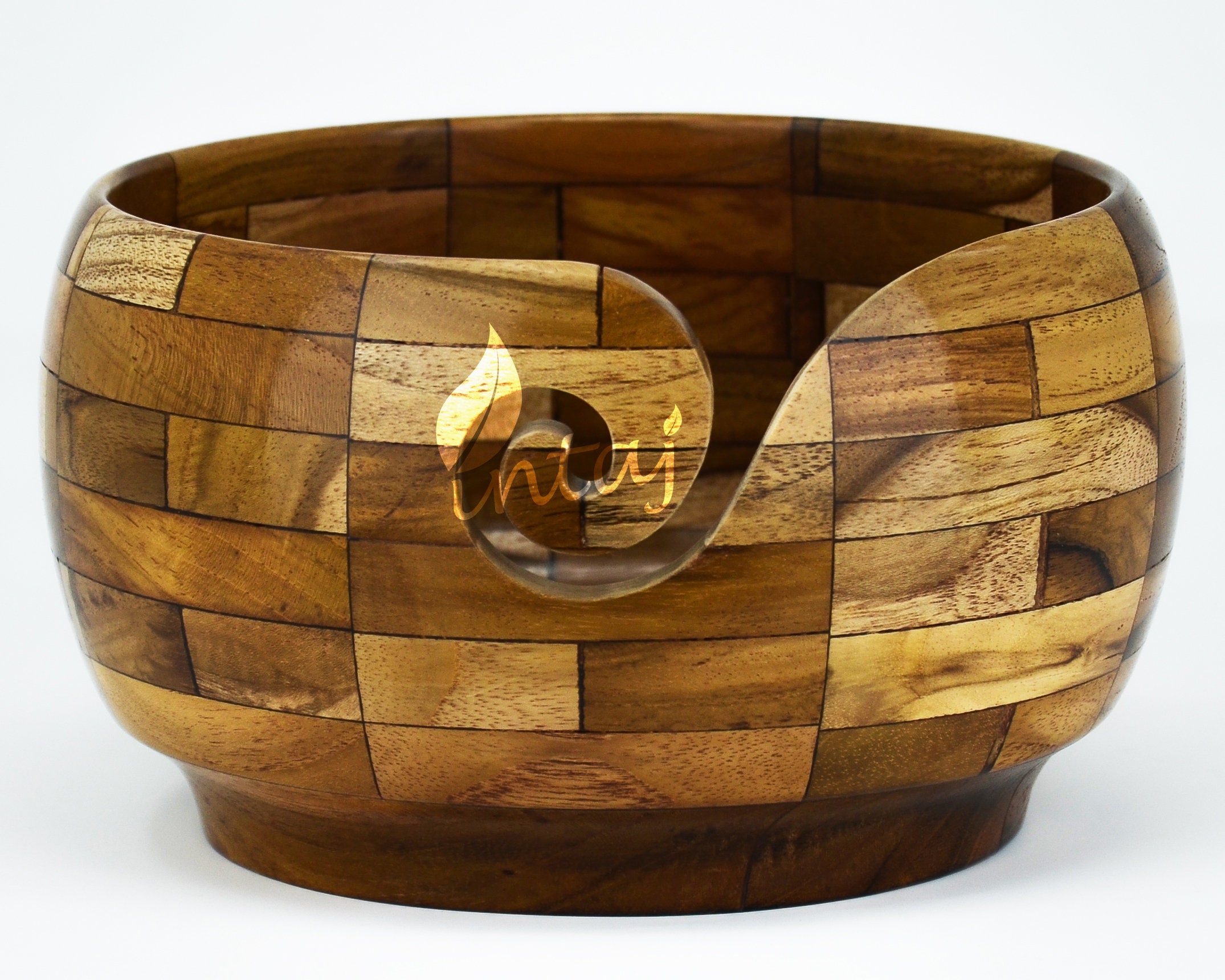 Yarn Bowl Wood X-Large 7/"x4/" Handmade Knitting Needle//Crochet Hook Holder Brown